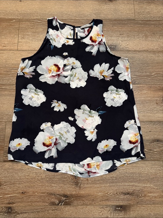 Dalia Tops - Dalia Navy Floral Sleeveless Camisole with White Blooms Medium